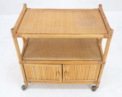 Rattan Cane Bamboo Mid Century Modern Two Doors Compartment Rolling Bar Cart