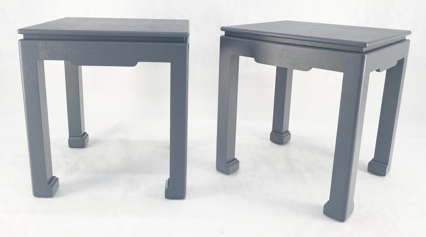 Pair 28"H Lacquered Linen Cloth Light Grey Square End Side Occasional Tables