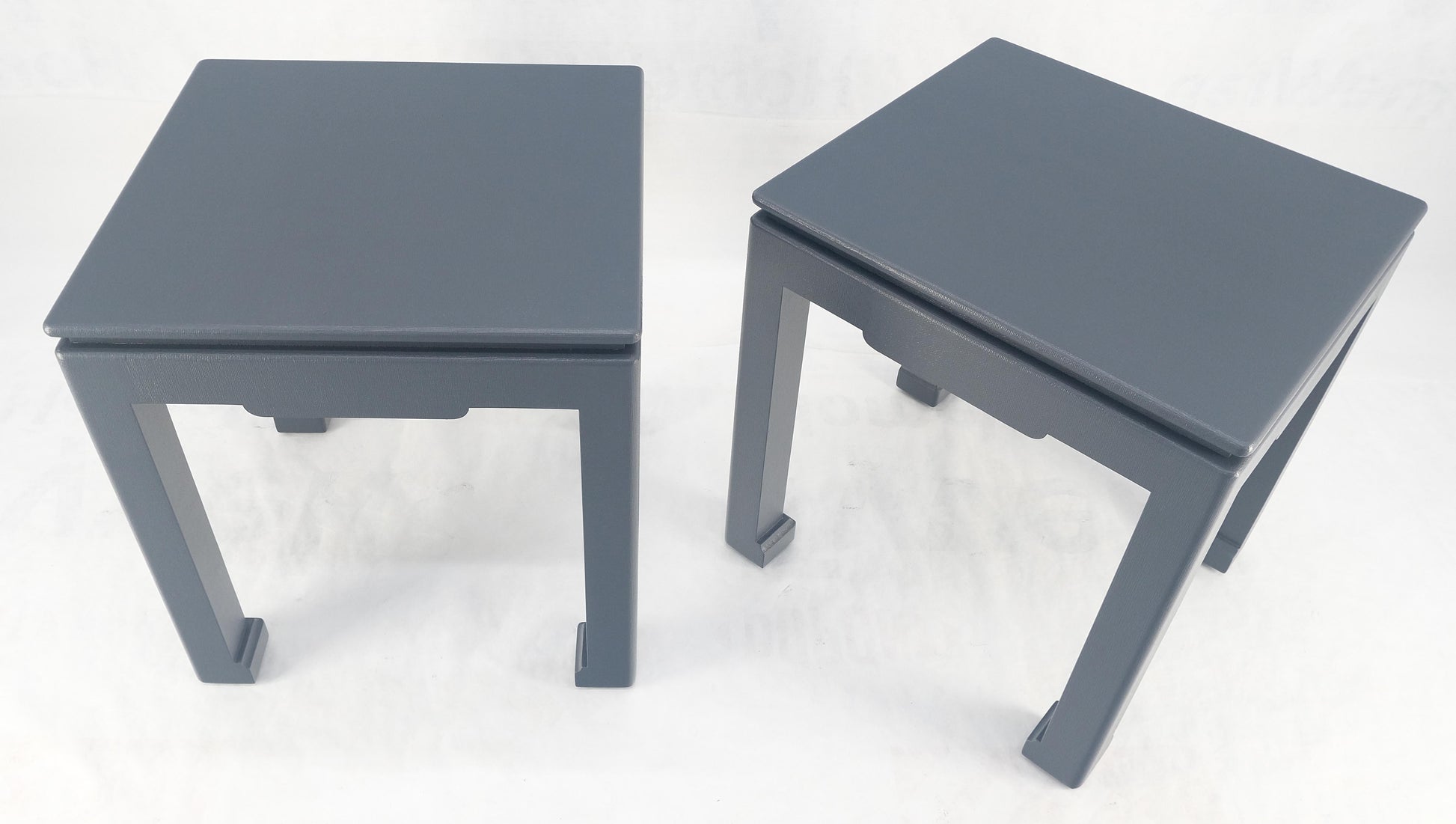 Pair 28"H Lacquered Linen Cloth Light Grey Square End Side Occasional Tables