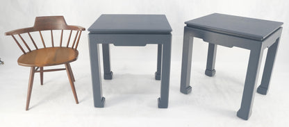 Pair 28"H Lacquered Linen Cloth Light Grey Square End Side Occasional Tables