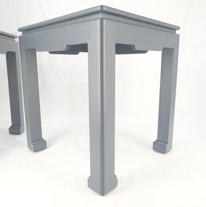 Pair 28"H Lacquered Linen Cloth Light Grey Square End Side Occasional Tables