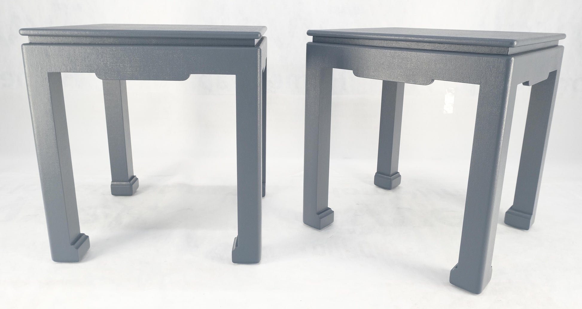 Pair 28"H Lacquered Linen Cloth Light Grey Square End Side Occasional Tables