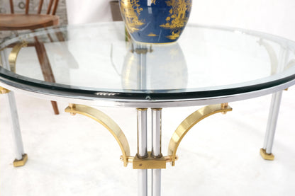 Round Glass Top Chrome Legs Solid Brass Stretchers & Feet Coffee Center Table