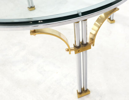 Round Glass Top Chrome Legs Solid Brass Stretchers & Feet Coffee Center Table