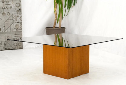 Teak Cube & Brass X Base Danish Modern Bronze Smoked Square Glass Coffee Table