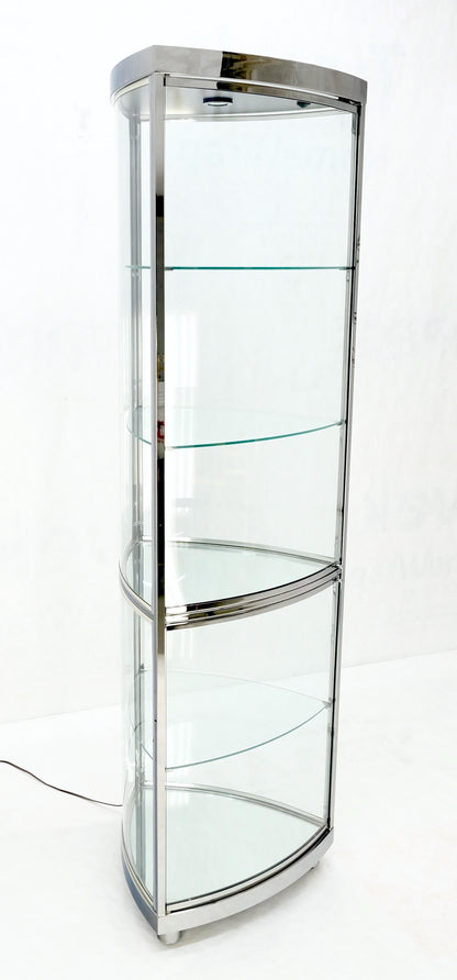 Rounded Triangle Shape Bowed Glass & Chrome Shelves Display Case Vitrine MINT!