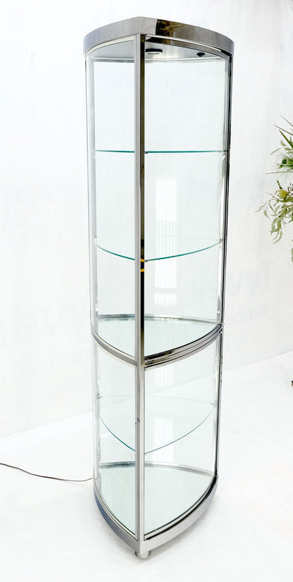 Rounded Triangle Shape Bowed Glass & Chrome Shelves Display Case Vitrine MINT!