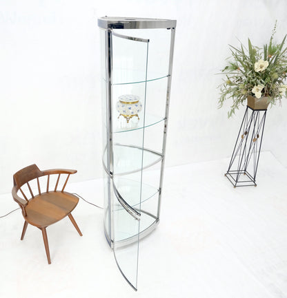 Rounded Triangle Shape Bowed Glass & Chrome Shelves Display Case Vitrine MINT!