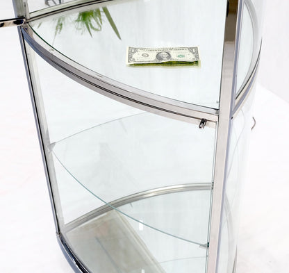 Rounded Triangle Shape Bowed Glass & Chrome Shelves Display Case Vitrine MINT!