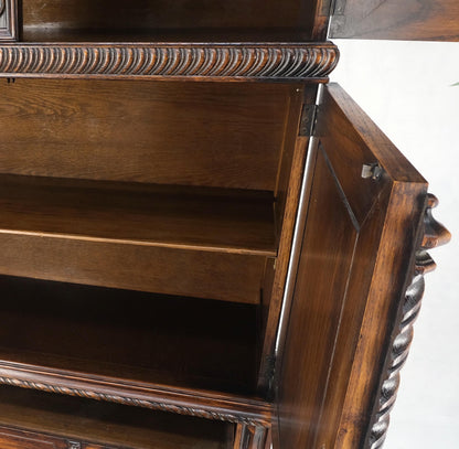 Antique Carved Oak Two Doors Jacobean Style China Cabinet Cupboard Hutch Buffet