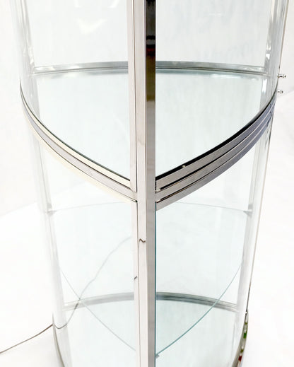 Rounded Triangle Shape Bowed Glass & Chrome Shelves Display Case Vitrine MINT!