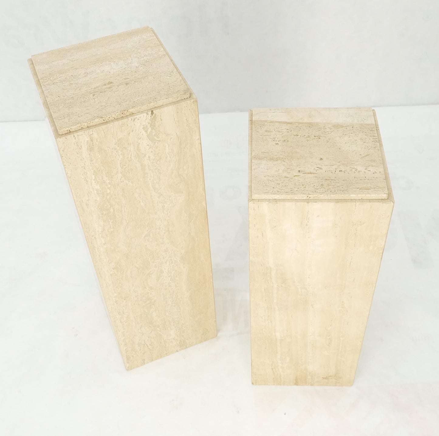 Pair of 10" Square Italian Mid Century Modern Travertine Pedestals Stands MINT!