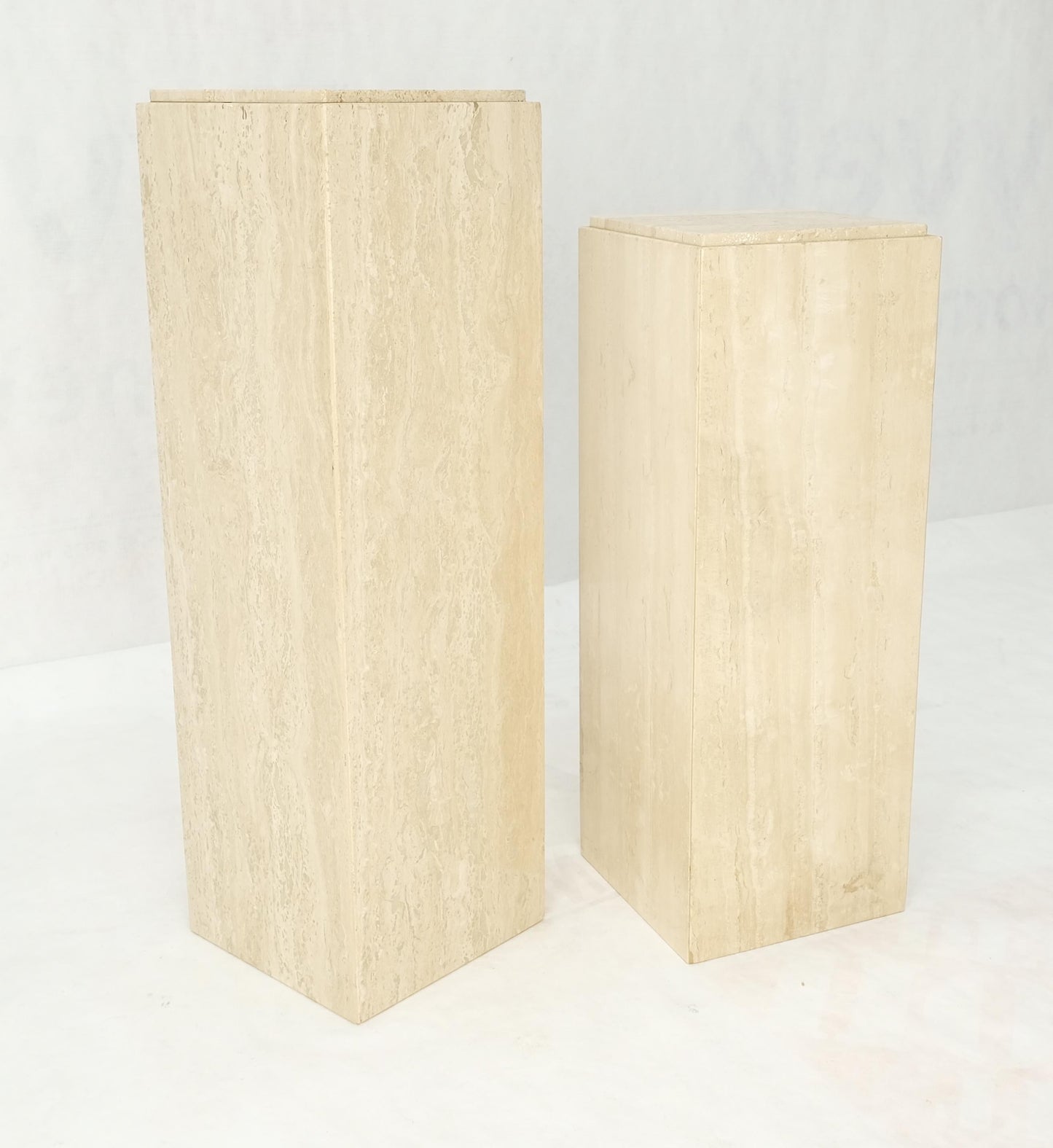 Pair of 10" Square Italian Mid Century Modern Travertine Pedestals Stands MINT!