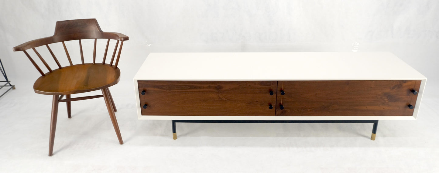 Low Profile White Lacquer Oiled Walnut Drawers TV Stand Credenza Console MINT!