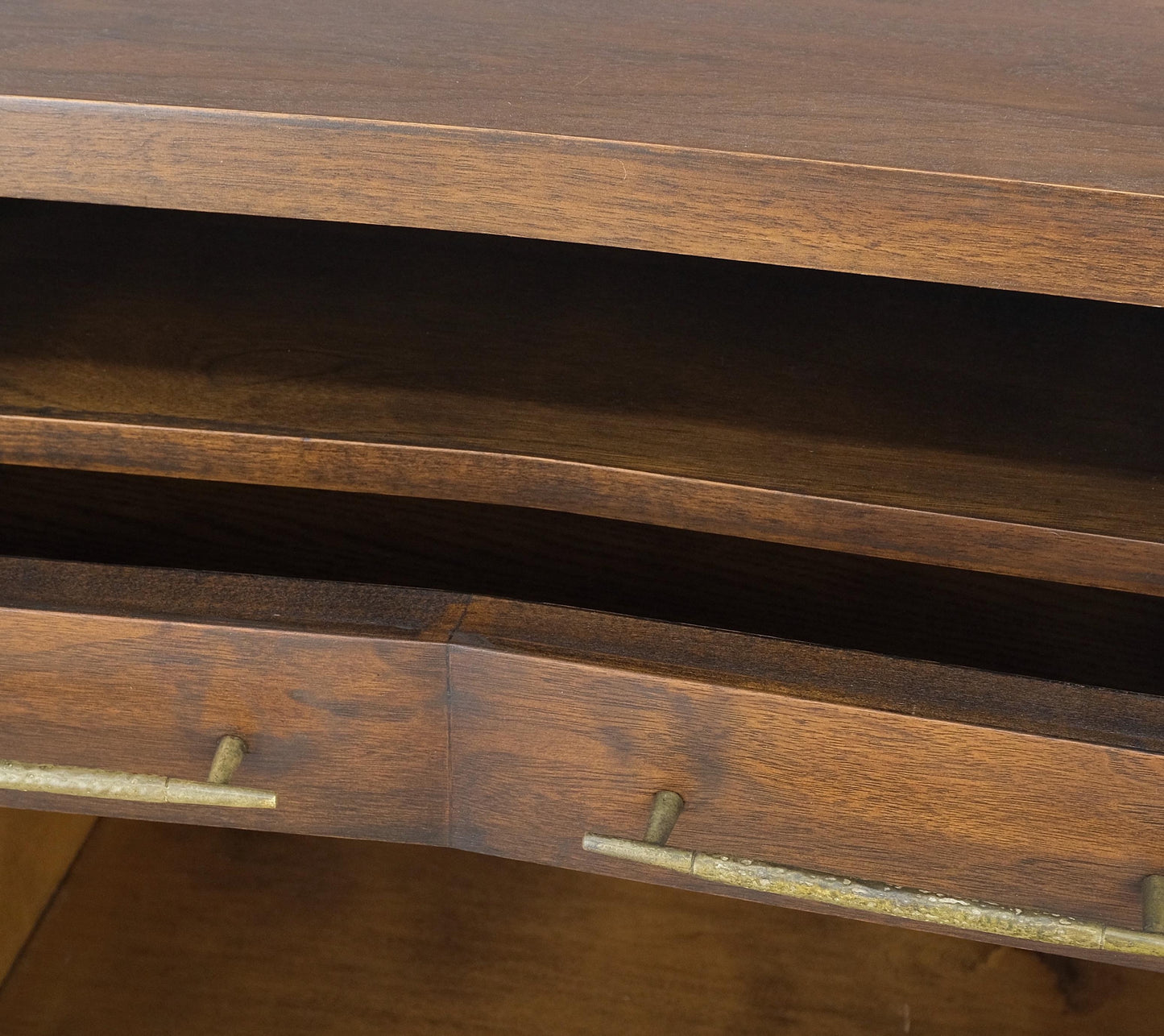 Pair of Walnut Solid Brass Pulls Mid-Century Modern Nightstands Cabinets MINT!