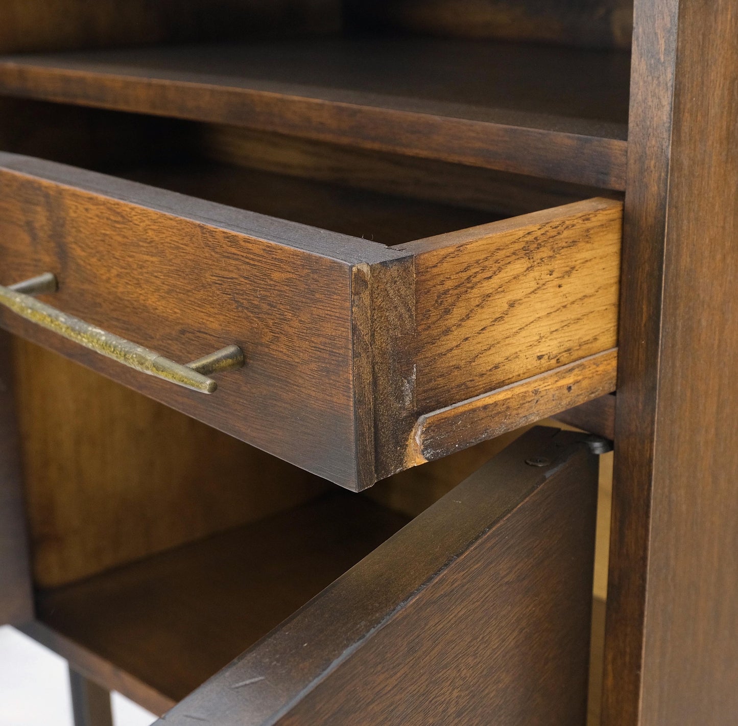 Pair of Walnut Solid Brass Pulls Mid-Century Modern Nightstands Cabinets MINT!