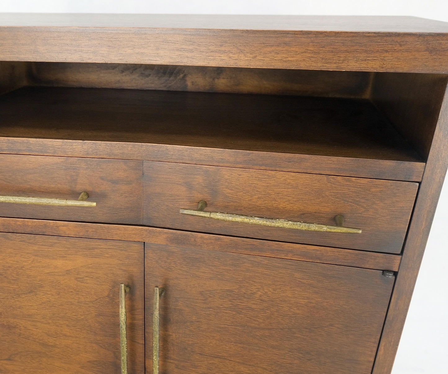 Pair of Walnut Solid Brass Pulls Mid-Century Modern Nightstands Cabinets MINT!