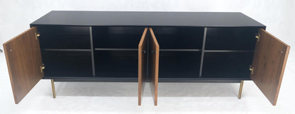 Black Lacquer Walnut Brass Legs 77" Mid Century Modern Long Vintage Credenza