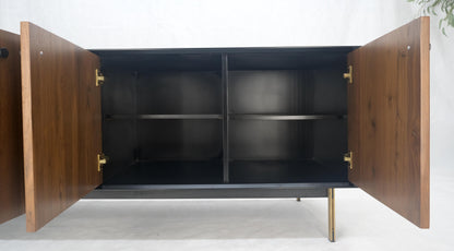 Black Lacquer Walnut Brass Legs 77" Mid Century Modern Long Vintage Credenza