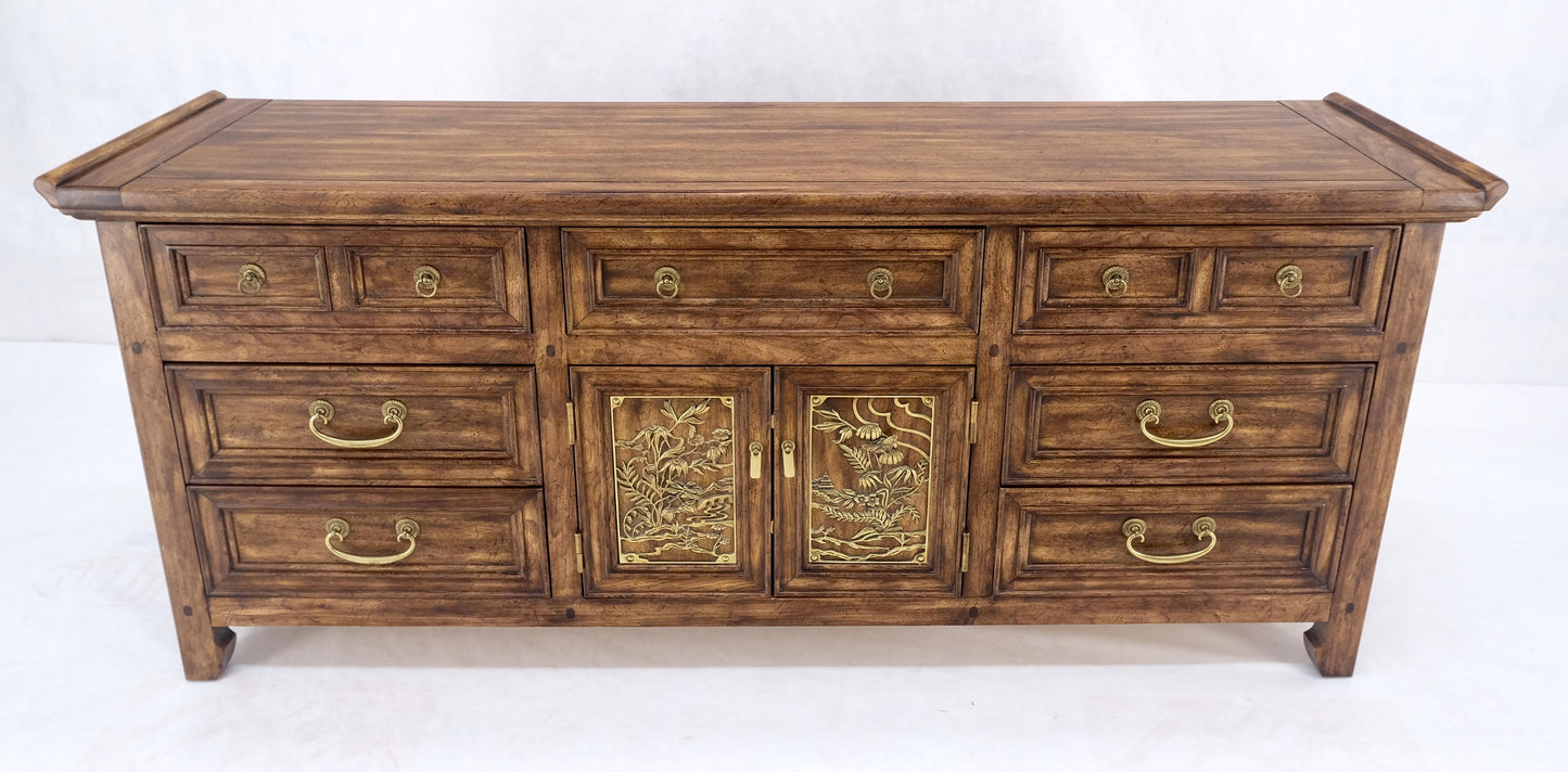 9 Drawers Two Decorative Doors Solid Brass Buckle Drop Pull Rolled Edges Dresser