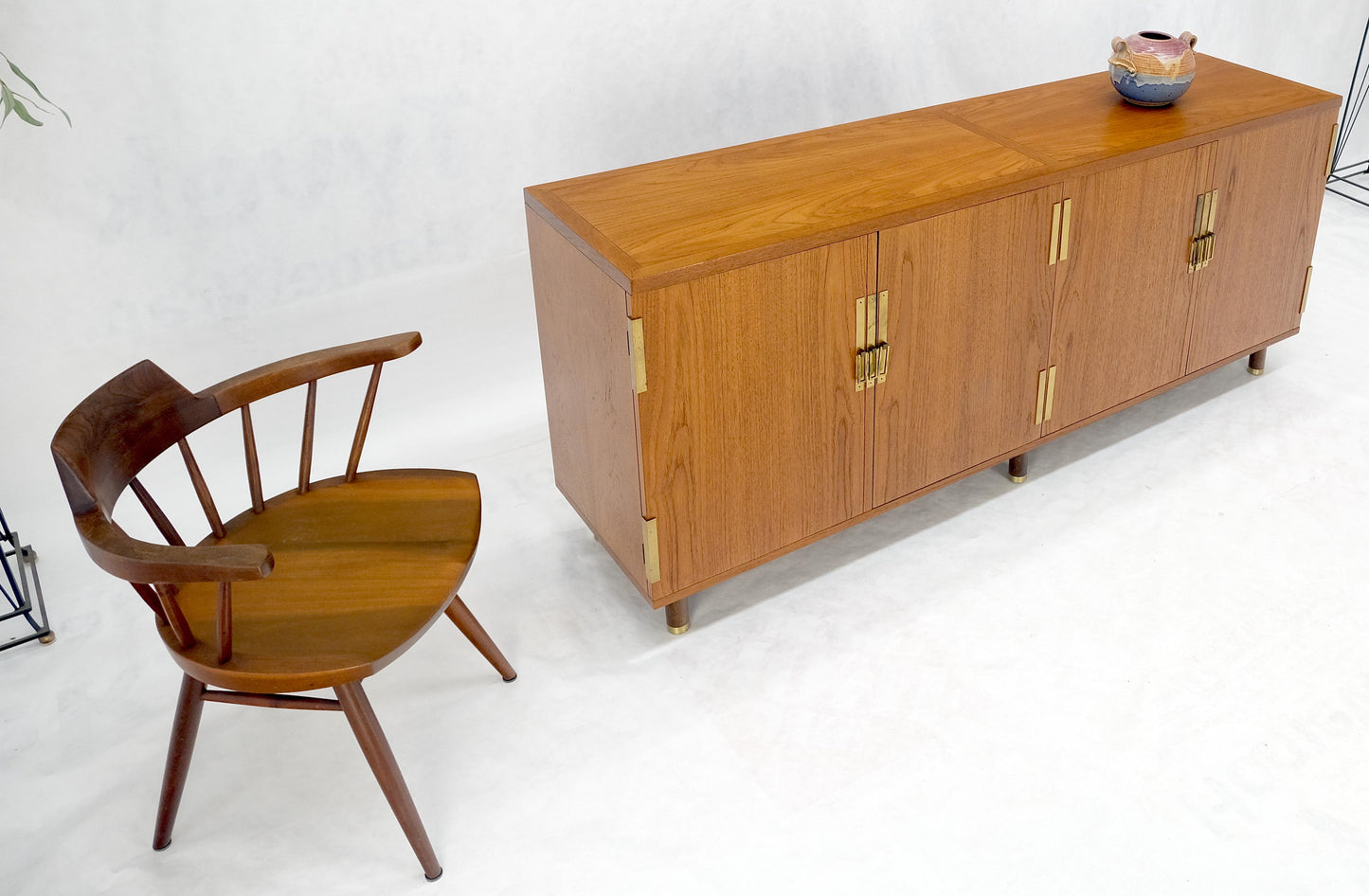 Baker Teak & Brass Double Door Compartment 4 Drawers Credenza Dresser MINT!