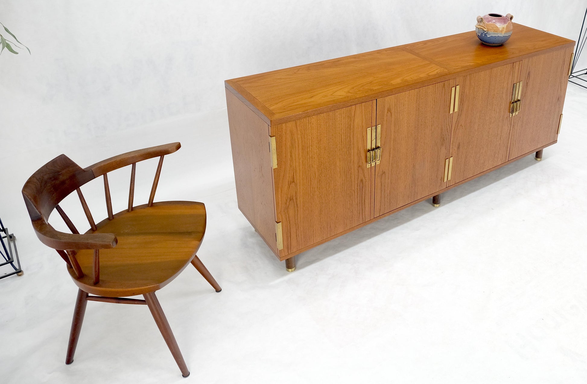 Baker Teak & Brass Double Door Compartment 4 Drawers Credenza Dresser MINT!