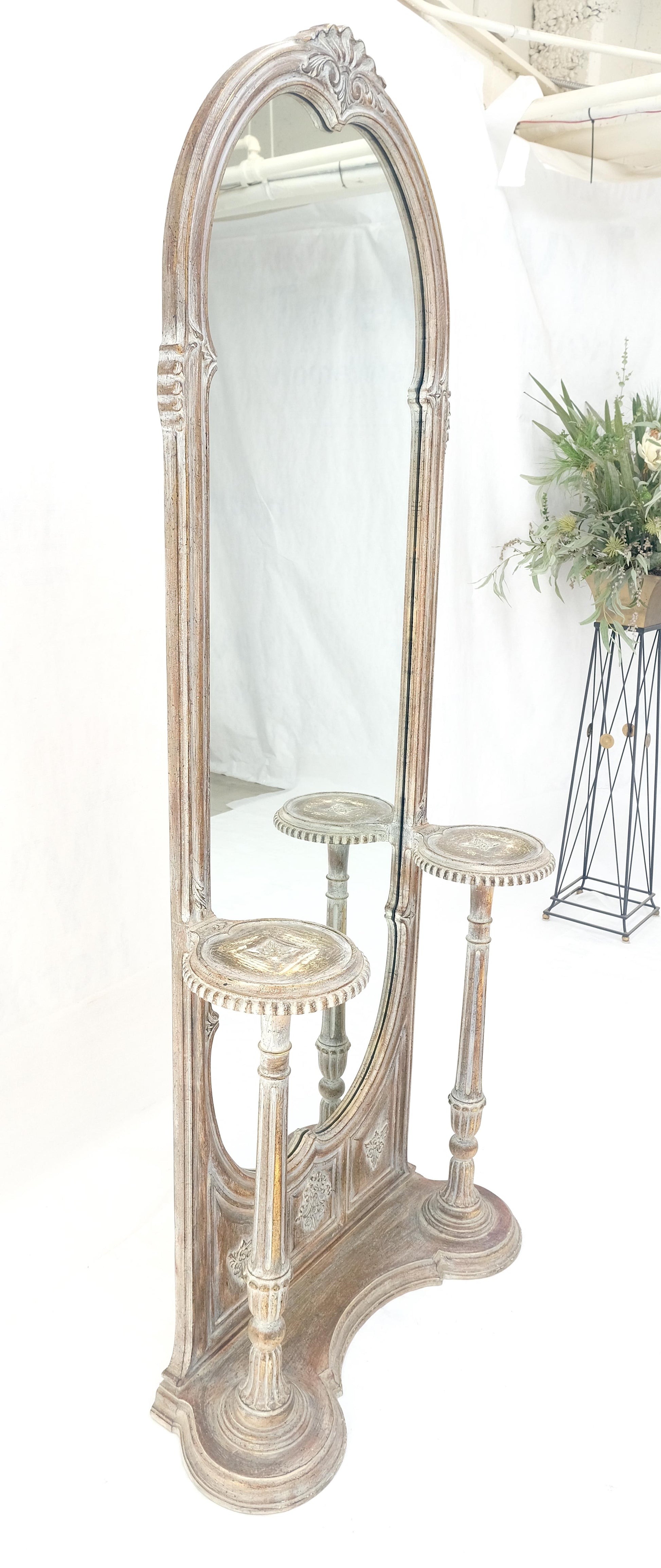 Very Fine Carved & Gilt Wood Pier Mirror Built in Pedestals Flower Stands MINT!