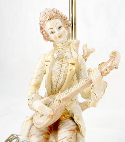 Pair Large 28"h Porcelain Ceramic Figural Table Lamps Man Woman Playing Guitar