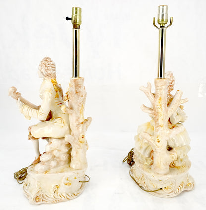 Pair Large 28"h Porcelain Ceramic Figural Table Lamps Man Woman Playing Guitar