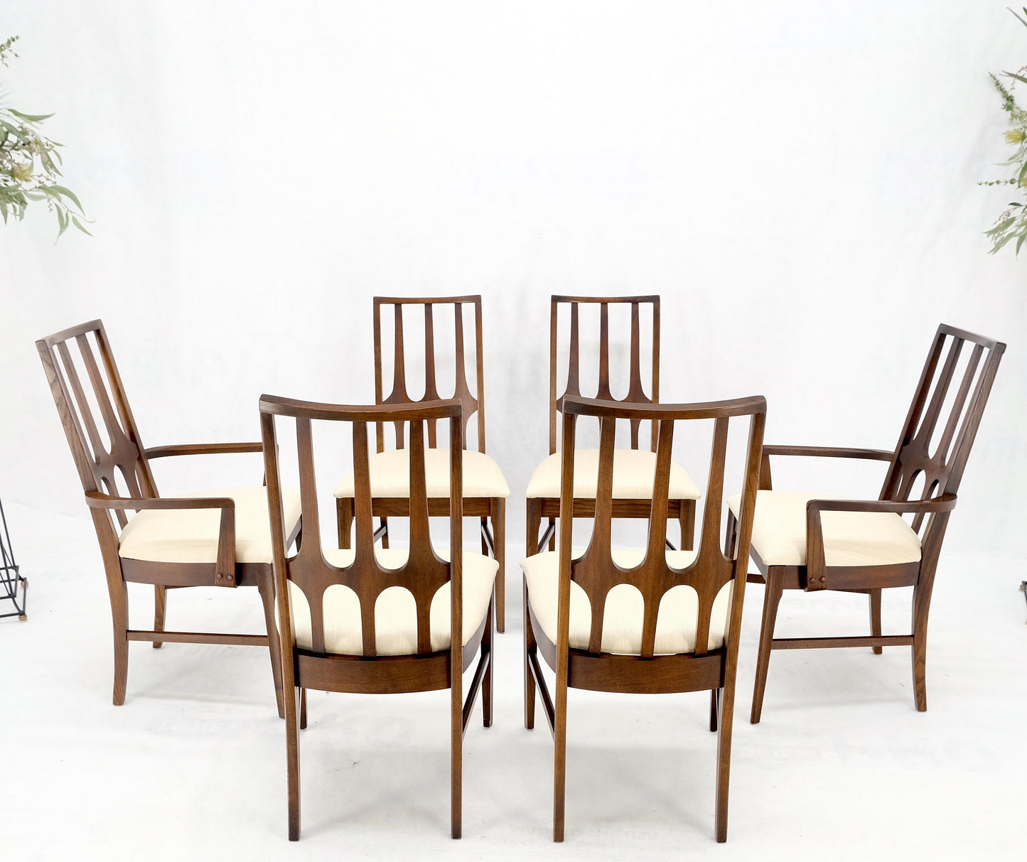 Set of 6 Mid-Century Modern New Linen Upholstery Walnut Dining Chairs Mint!