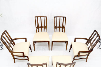 Set of 6 Mid-Century Modern New Linen Upholstery Walnut Dining Chairs Mint!