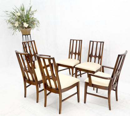 Set of 6 Mid-Century Modern New Linen Upholstery Walnut Dining Chairs Mint!