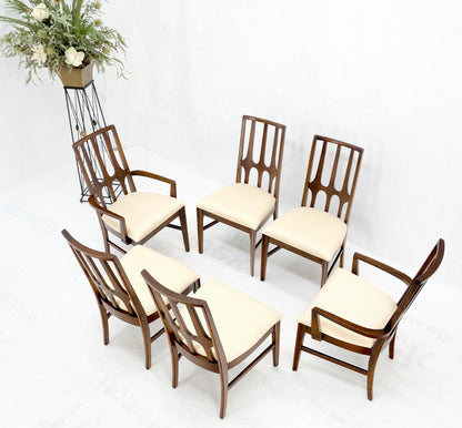 Set of 6 Mid-Century Modern New Linen Upholstery Walnut Dining Chairs Mint!