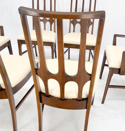 Set of 6 Mid-Century Modern New Linen Upholstery Walnut Dining Chairs Mint!