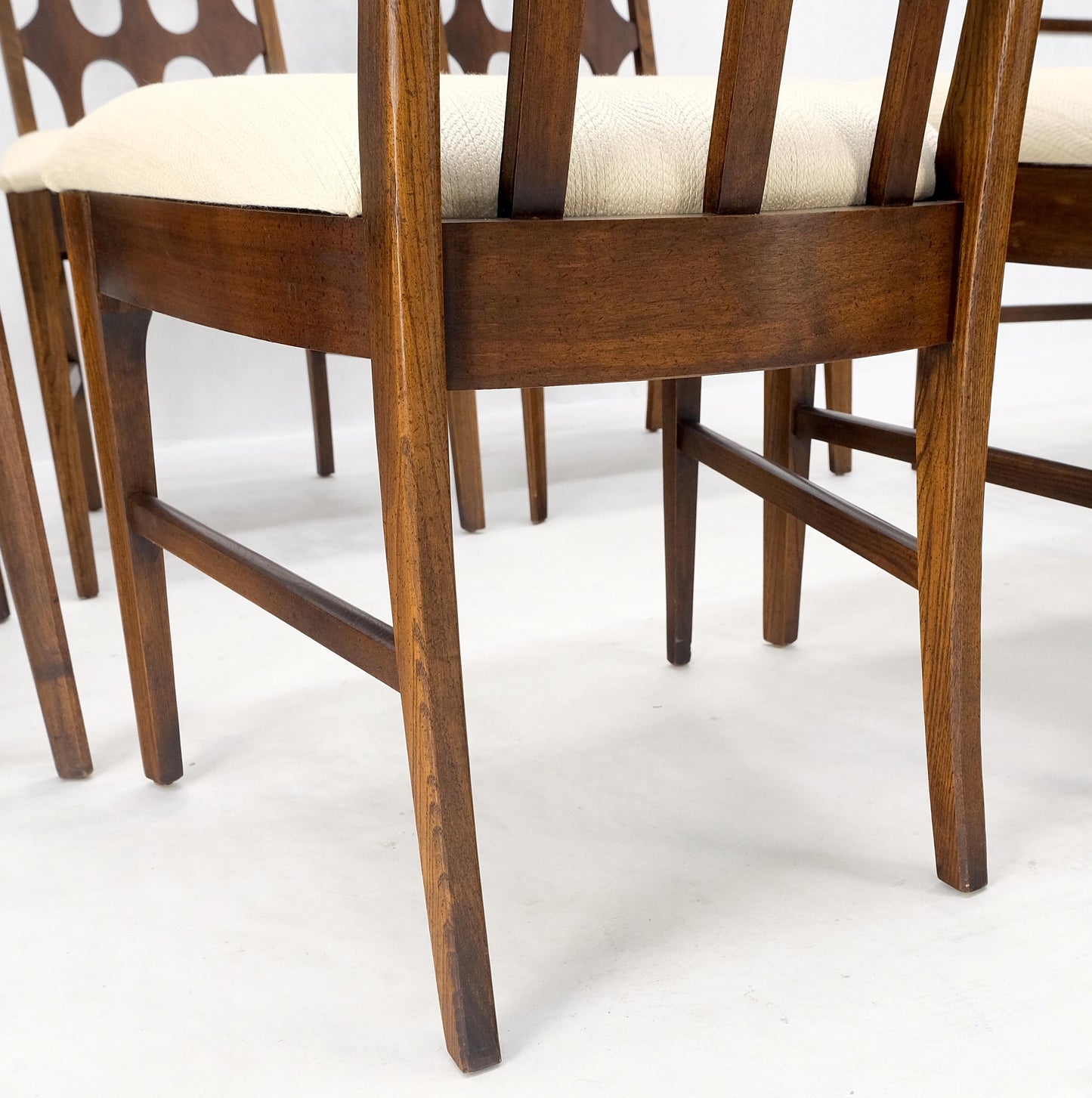 Set of 6 Mid-Century Modern New Linen Upholstery Walnut Dining Chairs Mint!