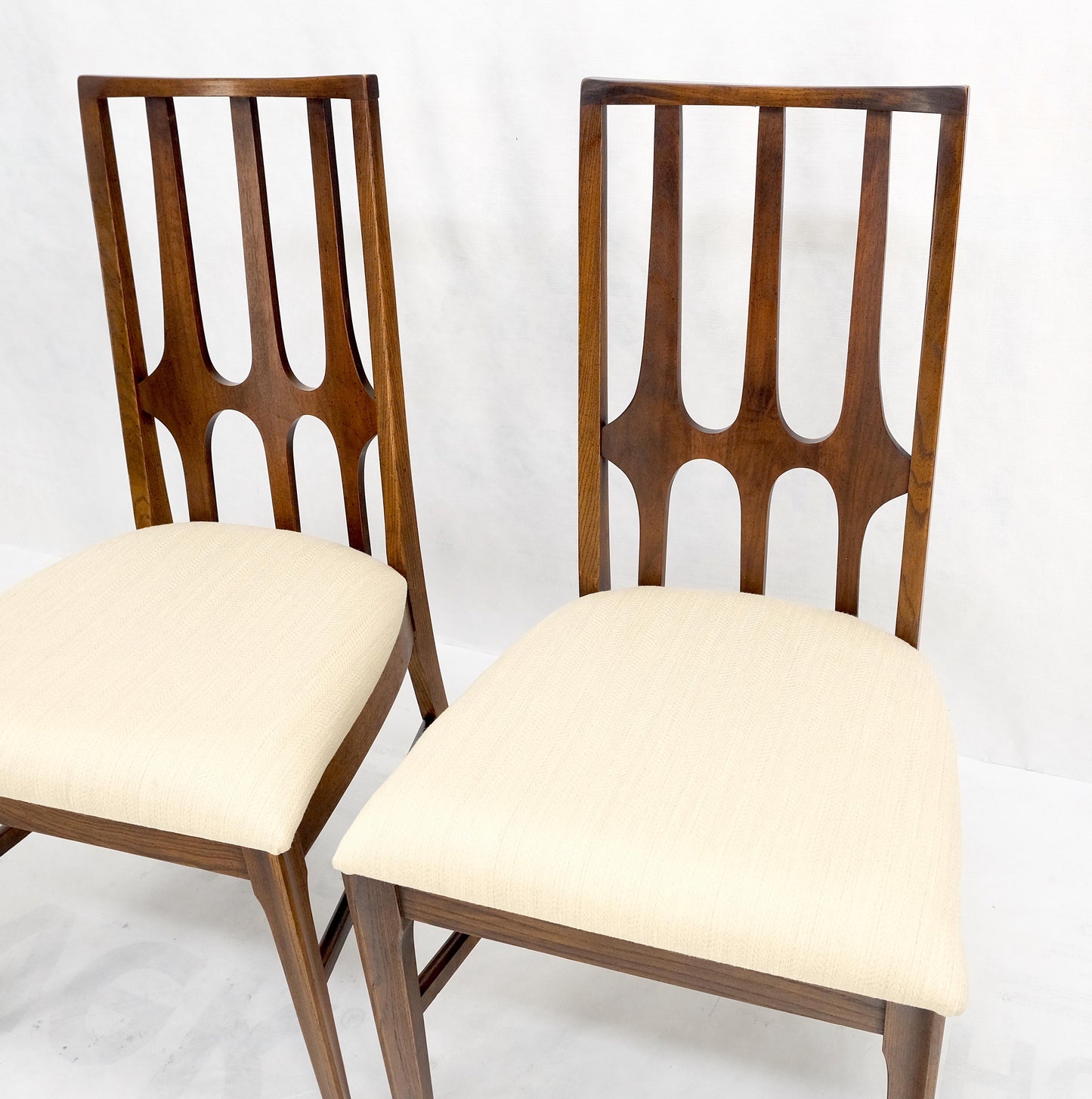 Set of 6 Mid-Century Modern New Linen Upholstery Walnut Dining Chairs Mint!