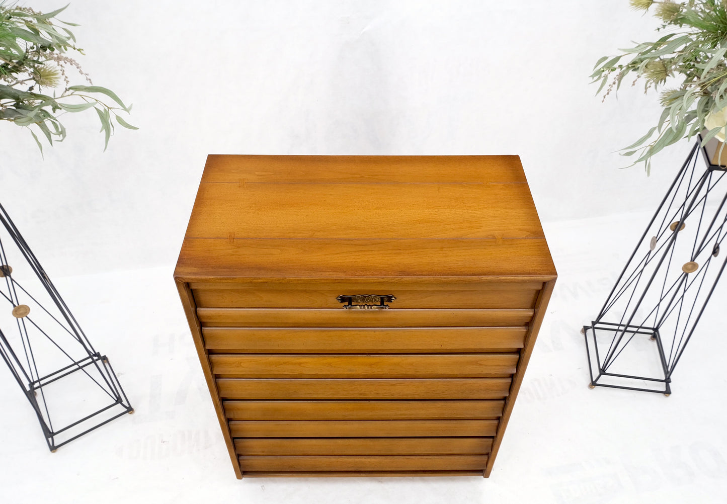 American Mid-Century Modern Light Walnut 5 Drawers High Chest Dresser Mint!