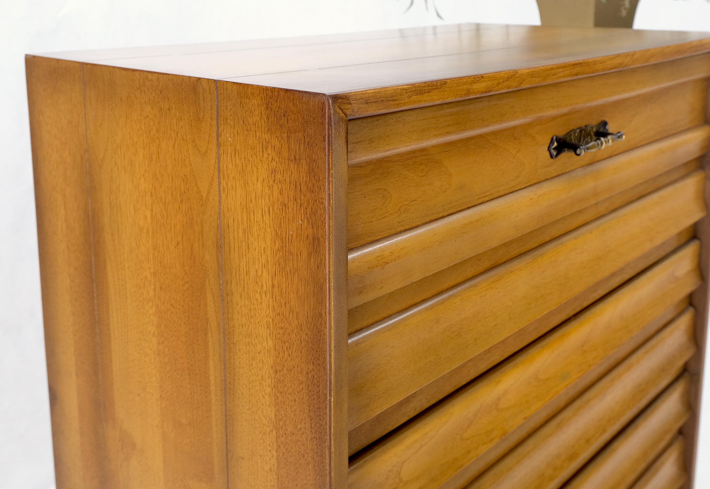 American Mid-Century Modern Light Walnut 5 Drawers High Chest Dresser Mint!