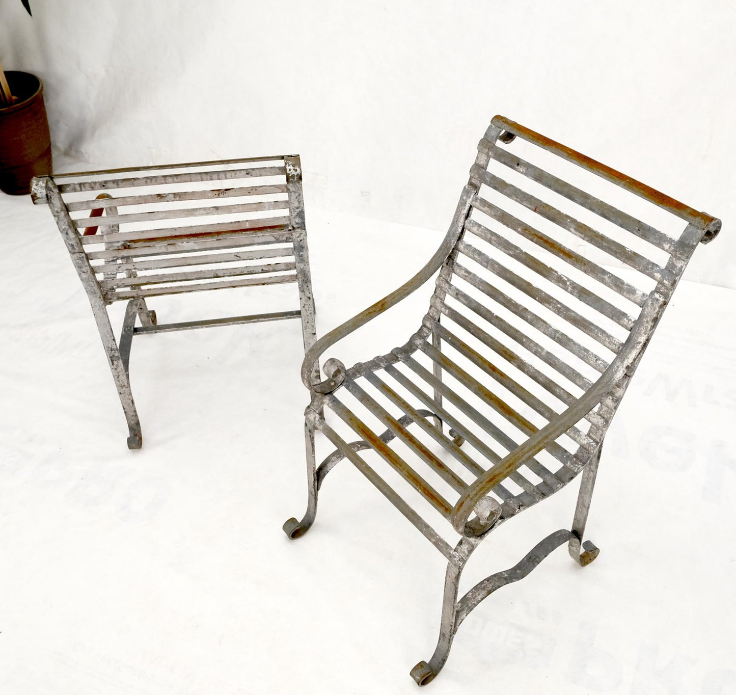 Heavy Antique Wrought Iron Outdoor Chairs His & Hers