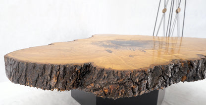 Large c. 1970s Thick Slab Live Edge Organic Coffee Table Butterfly Joints Nice