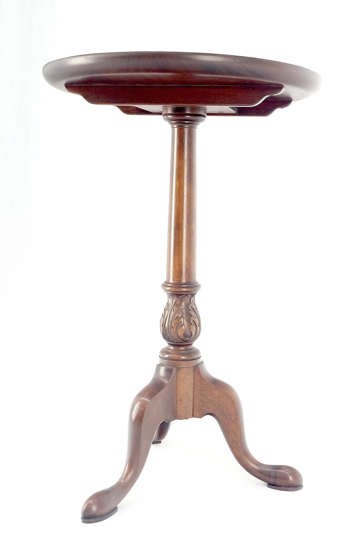 Antique c1920s Carved Mahogany Tripod Base Round Pie Crust Edge Lamp Side Table