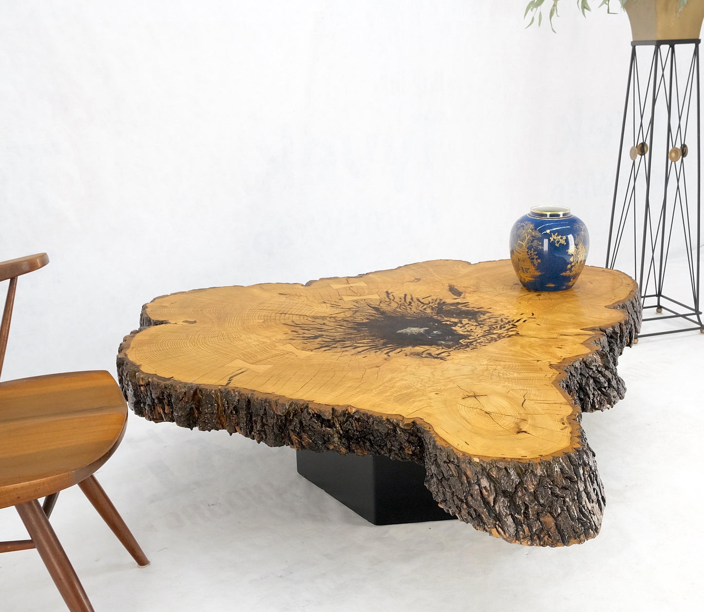 Large c. 1970s Thick Slab Live Edge Organic Coffee Table Butterfly Joints Nice