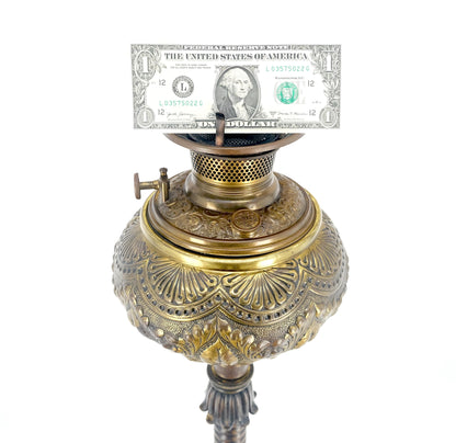 19h Century Cast Polished Brass Tripod Base Adjustable Height Oil Flor Lamp MINT