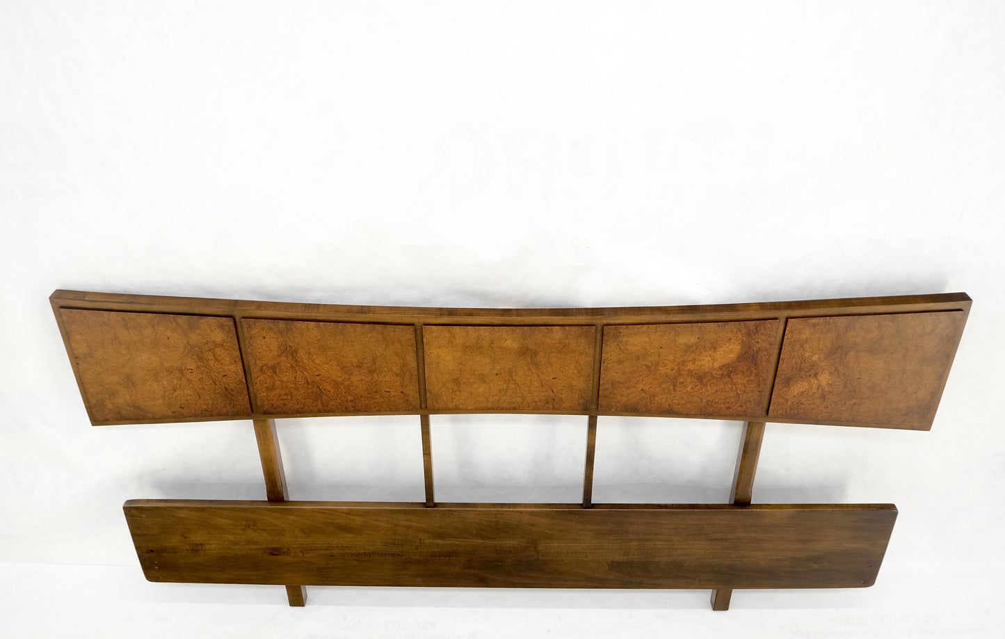 King Size Mid-Century Modern Butterfly Bow Shape Burl Wood Headboard Bed Mint!