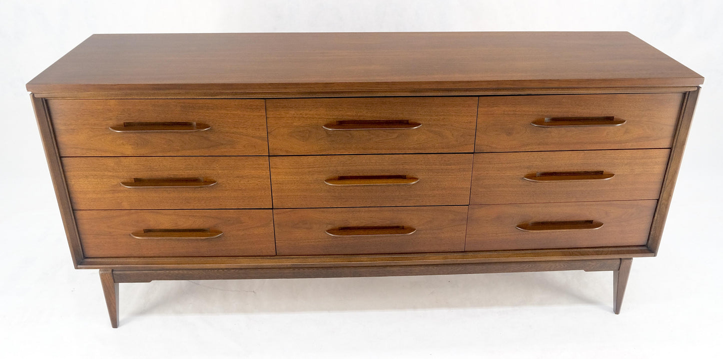 American Light Oiled Walnut 9 Drawers  Sculptured Pull 66" Long Dresser Credenza