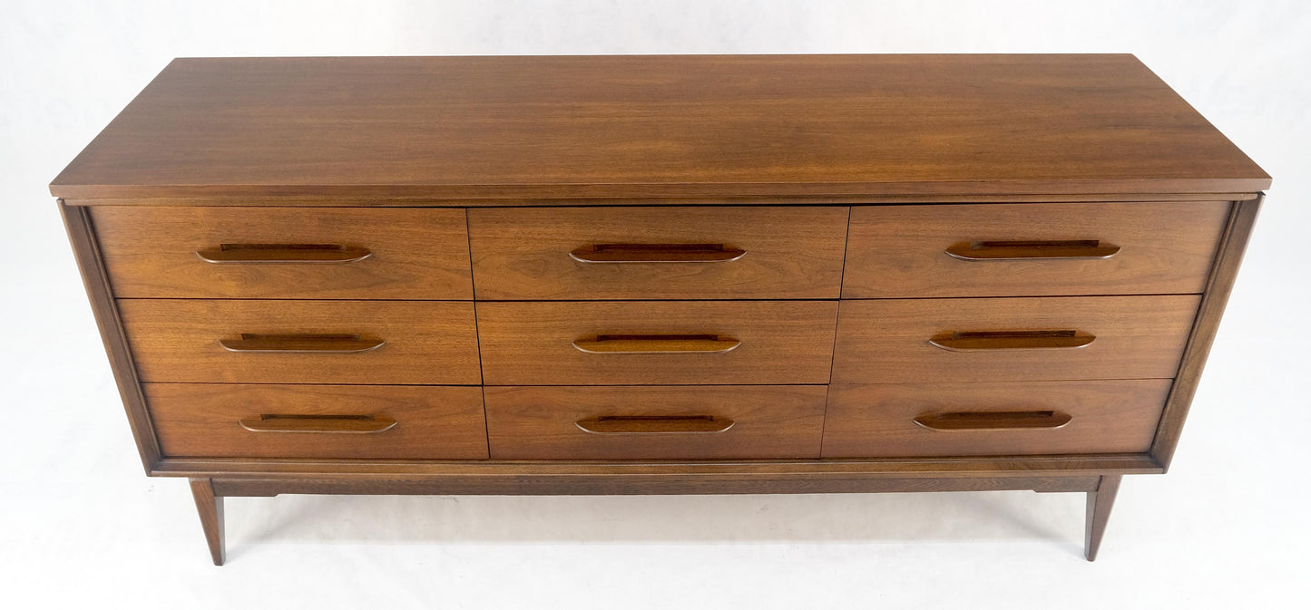 American Light Oiled Walnut 9 Drawers  Sculptured Pull 66" Long Dresser Credenza