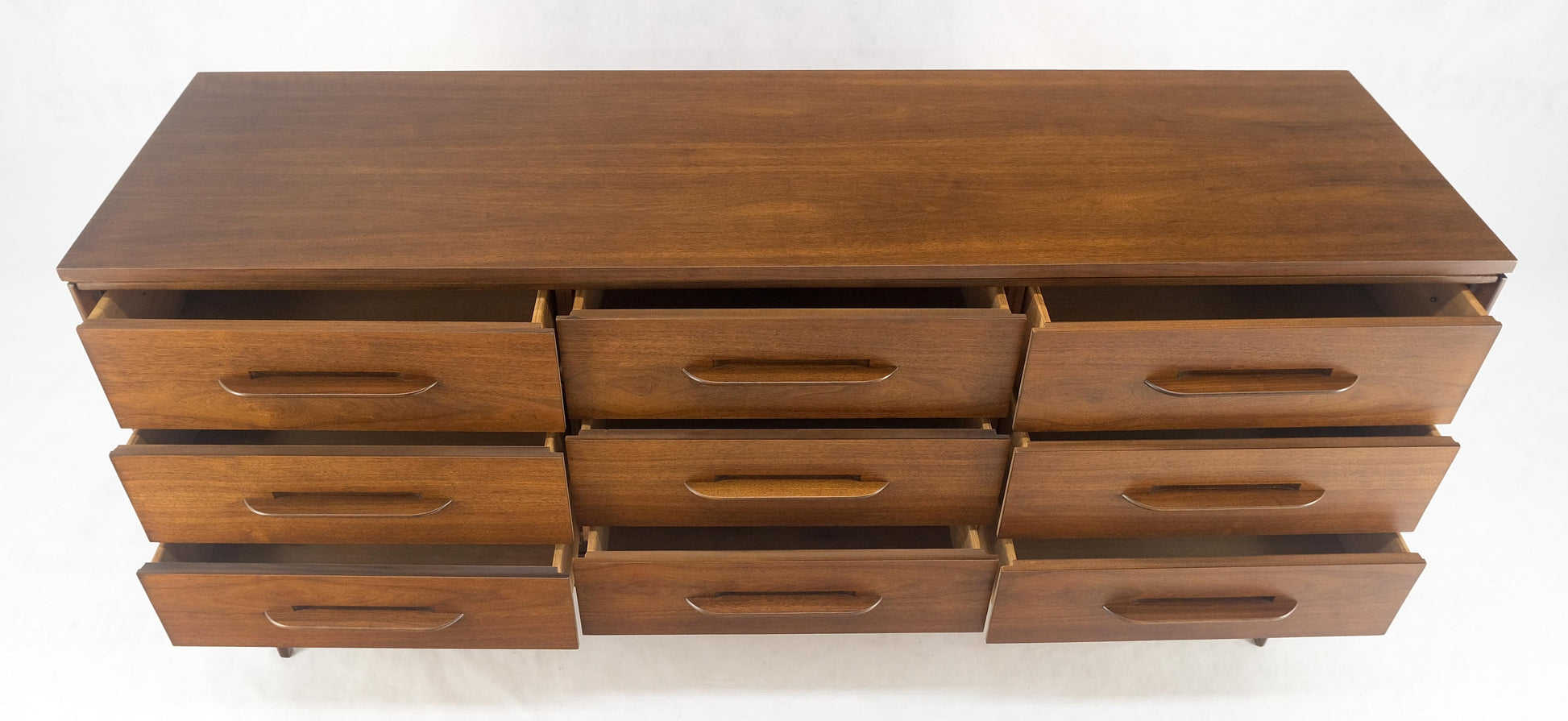 American Light Oiled Walnut 9 Drawers  Sculptured Pull 66" Long Dresser Credenza