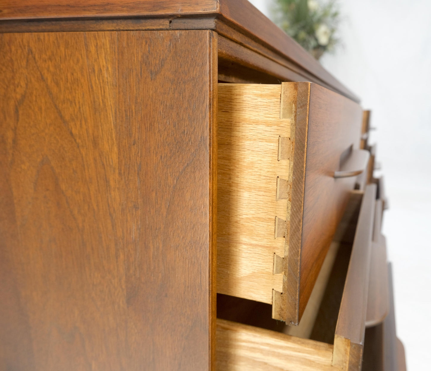 American Light Oiled Walnut 9 Drawers  Sculptured Pull 66" Long Dresser Credenza