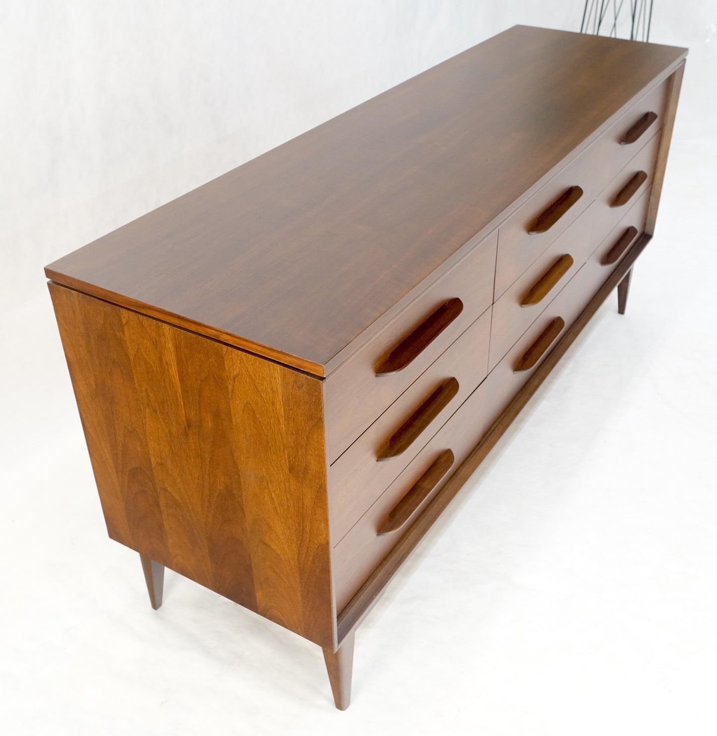 American Light Oiled Walnut 9 Drawers  Sculptured Pull 66" Long Dresser Credenza