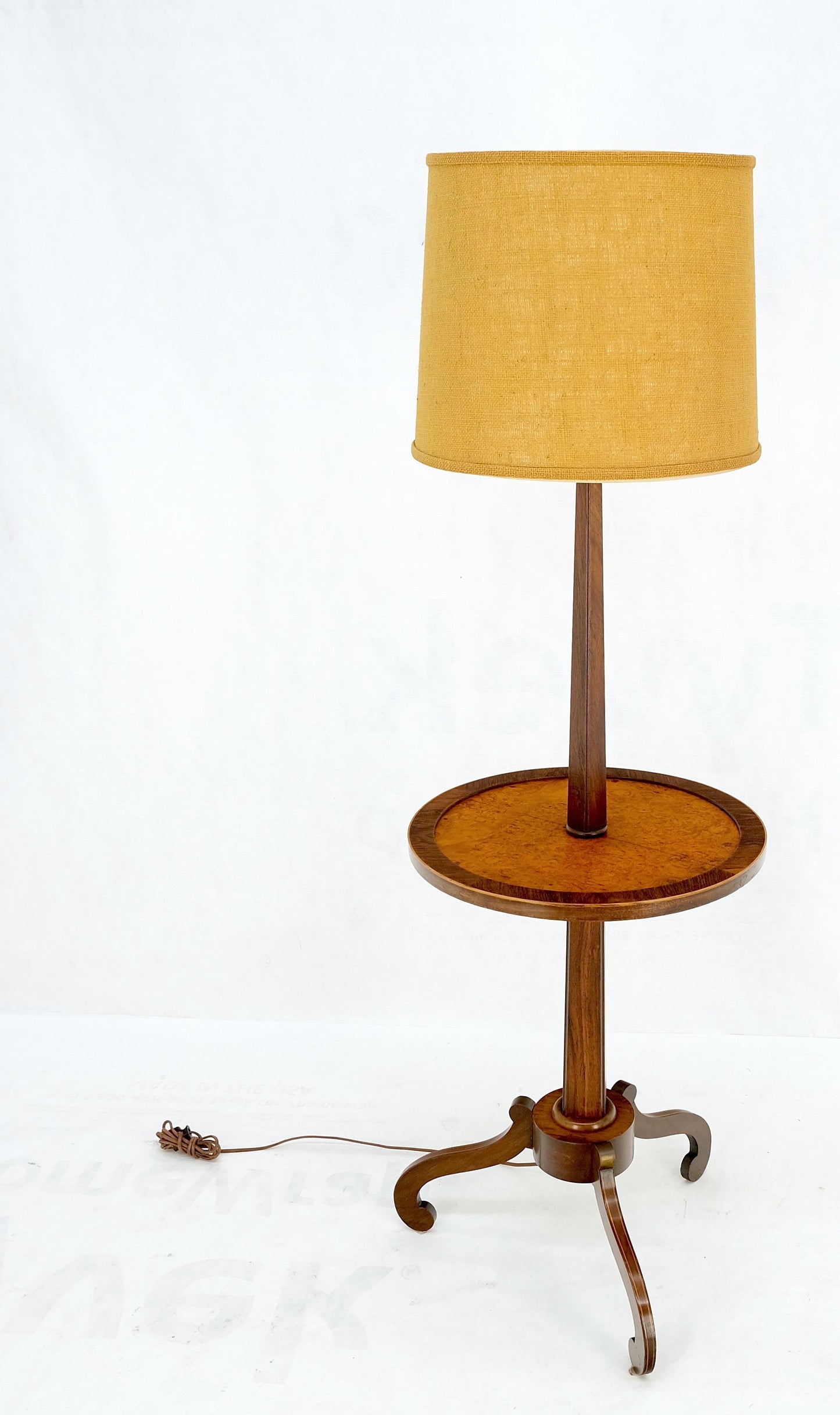 Rosewood & Burl Wood Tripod Base Side Table Regency Style Floor Lamp Mint